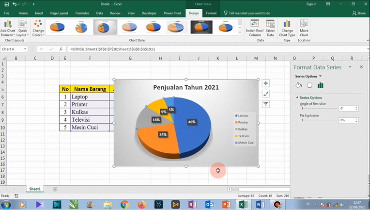 cara buat grafik lingkaran di excel 2