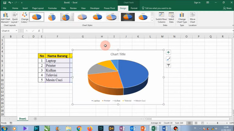 cara buat grafik lingkaran di excel 3